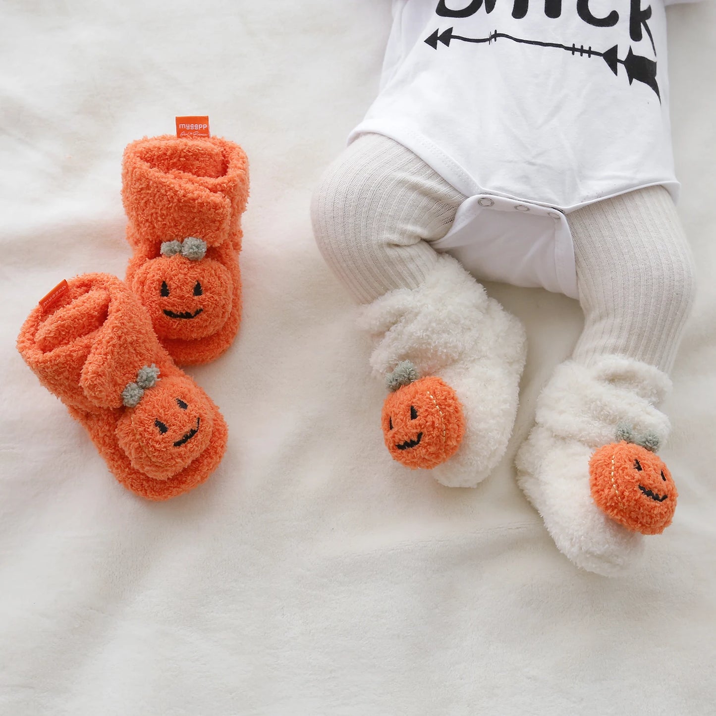 Halloween Pumpkin Baby Booties Stay On Slippers