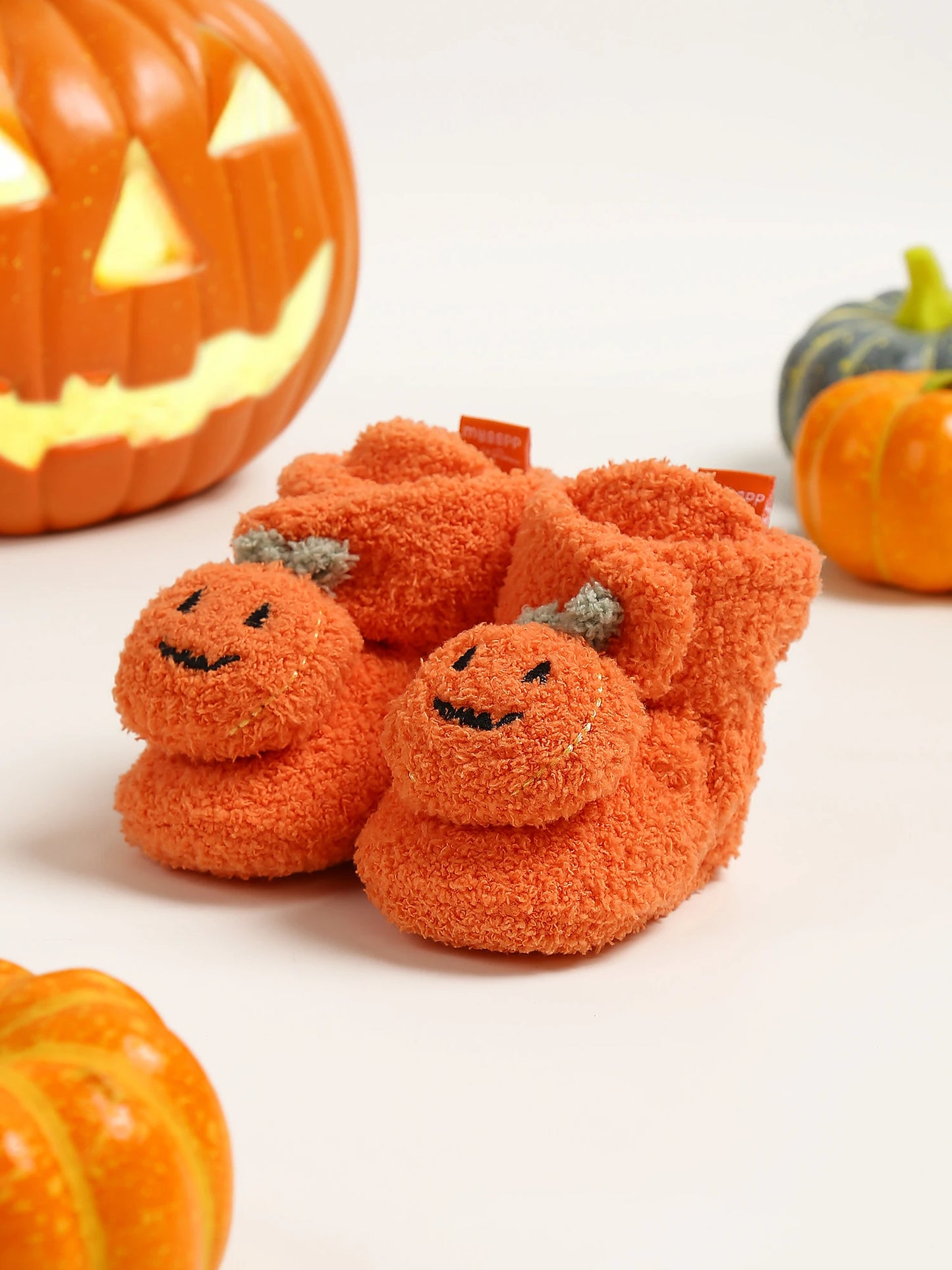 Halloween Pumpkin Baby Booties Stay On Slippers