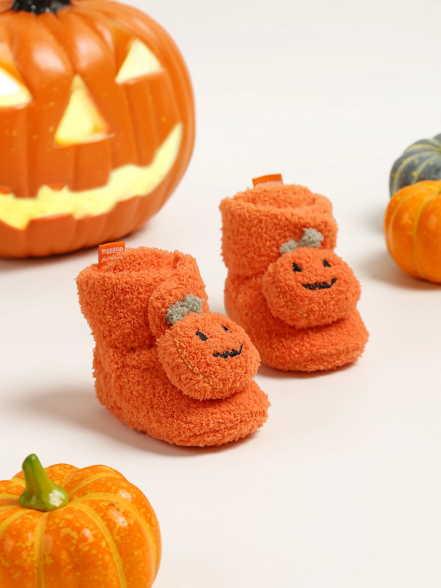Halloween Pumpkin Baby Booties Stay On Slippers