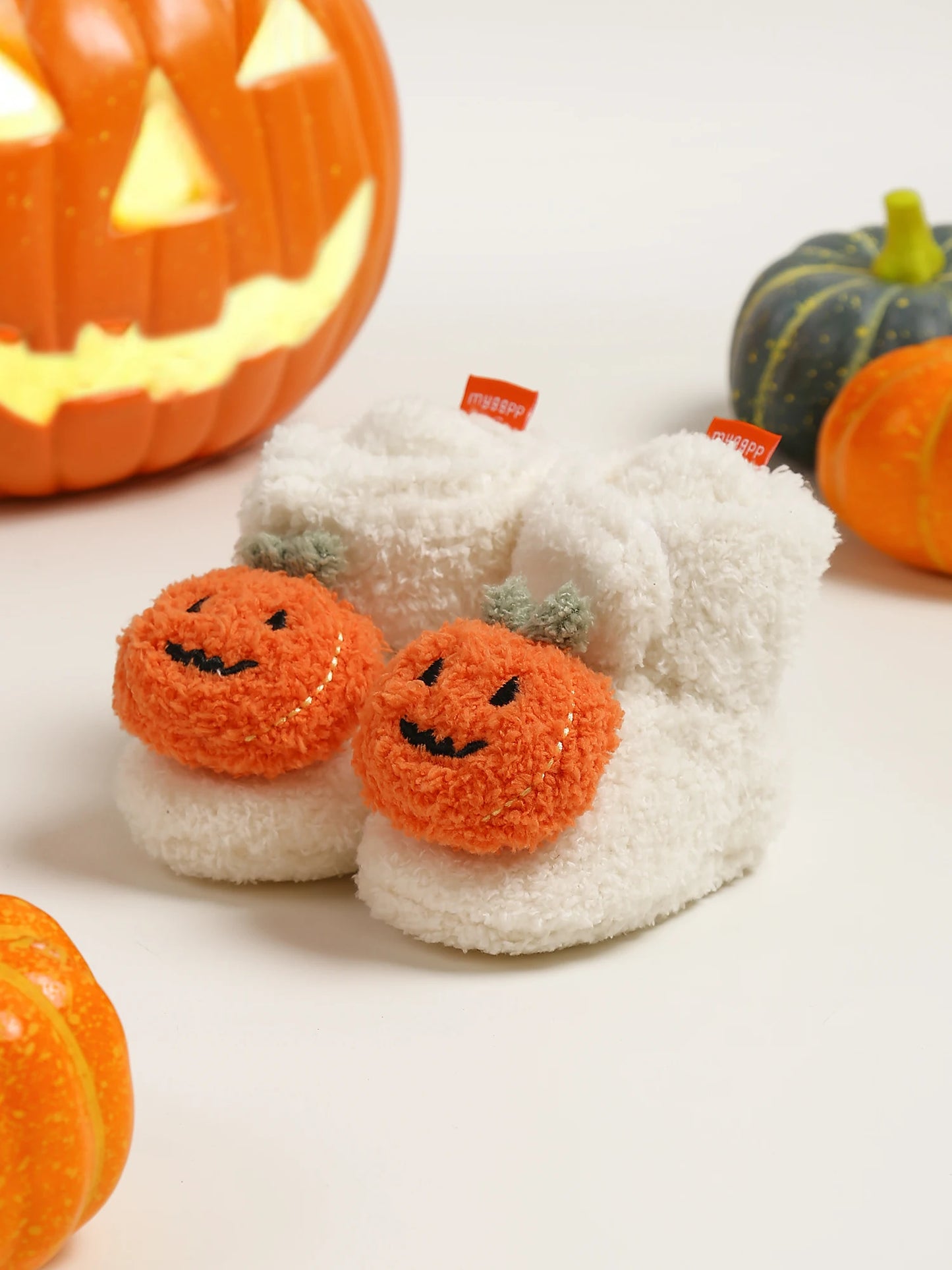 Halloween Pumpkin Baby Booties Stay On Slippers