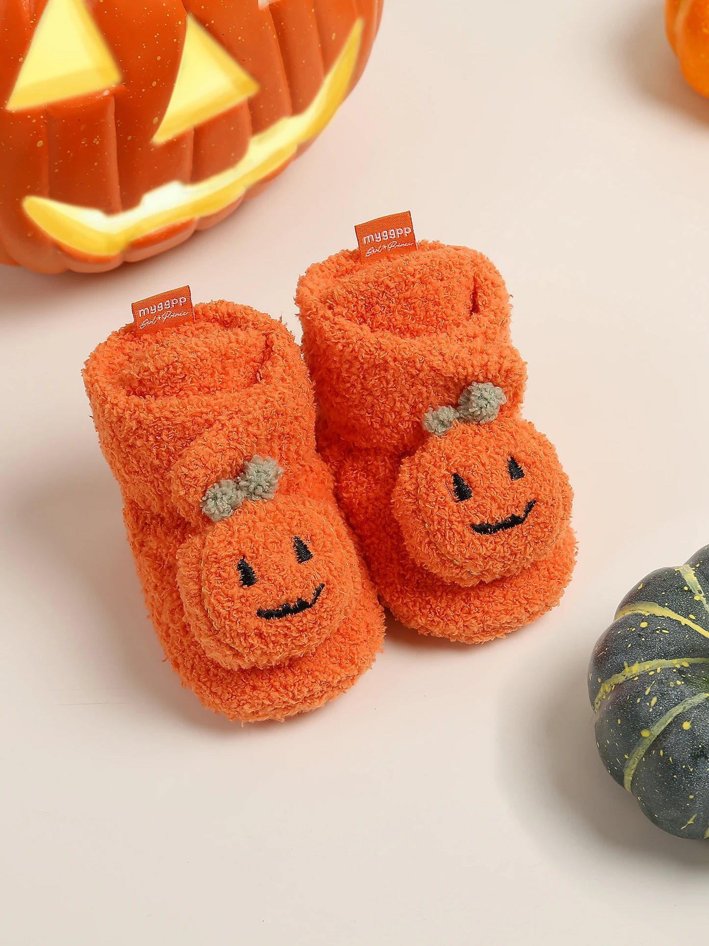 Halloween Pumpkin Baby Booties Stay On Slippers