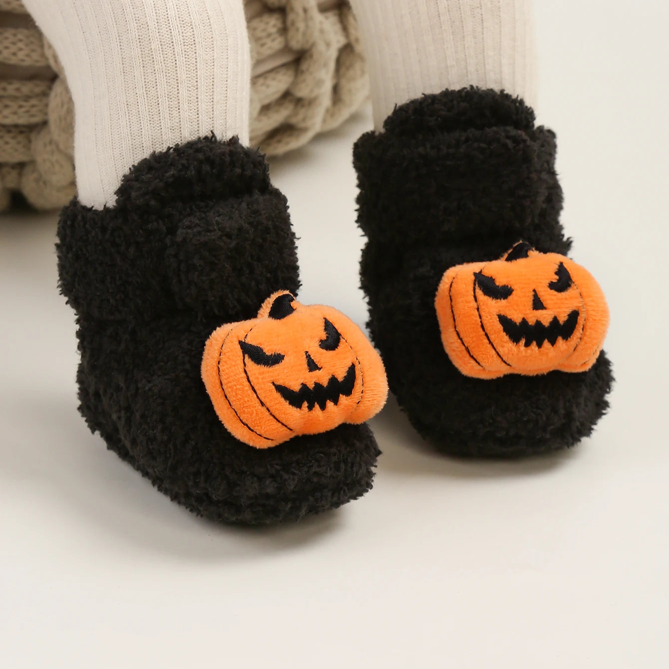 Halloween Pumpkin Baby Booties Stay On Slippers