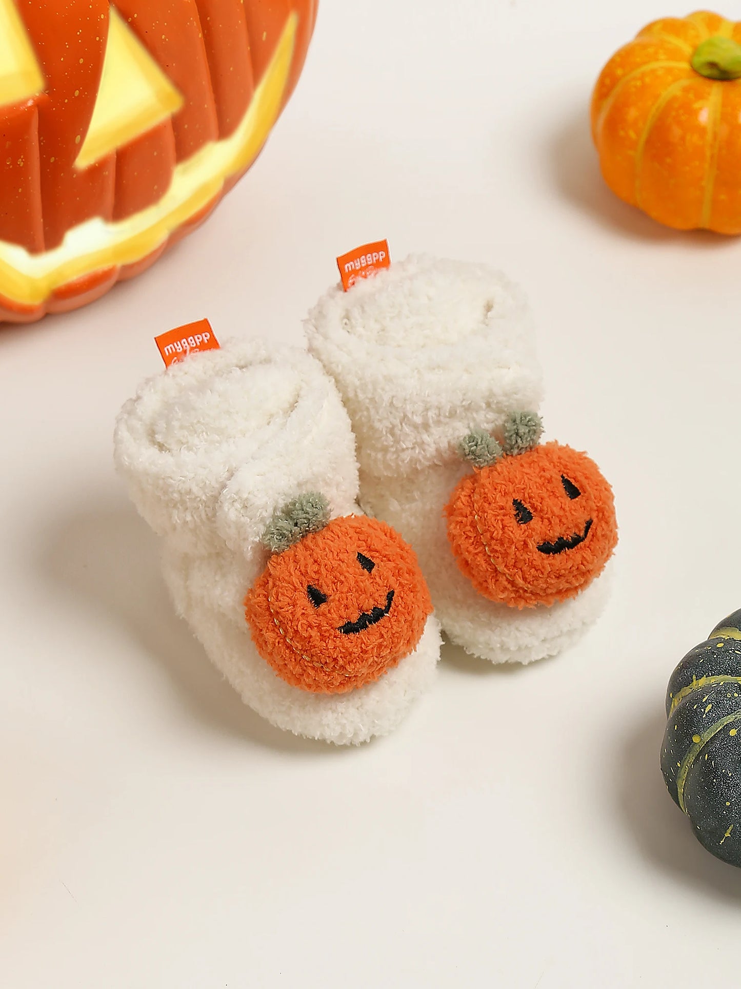 Halloween Pumpkin Baby Booties Stay On Slippers