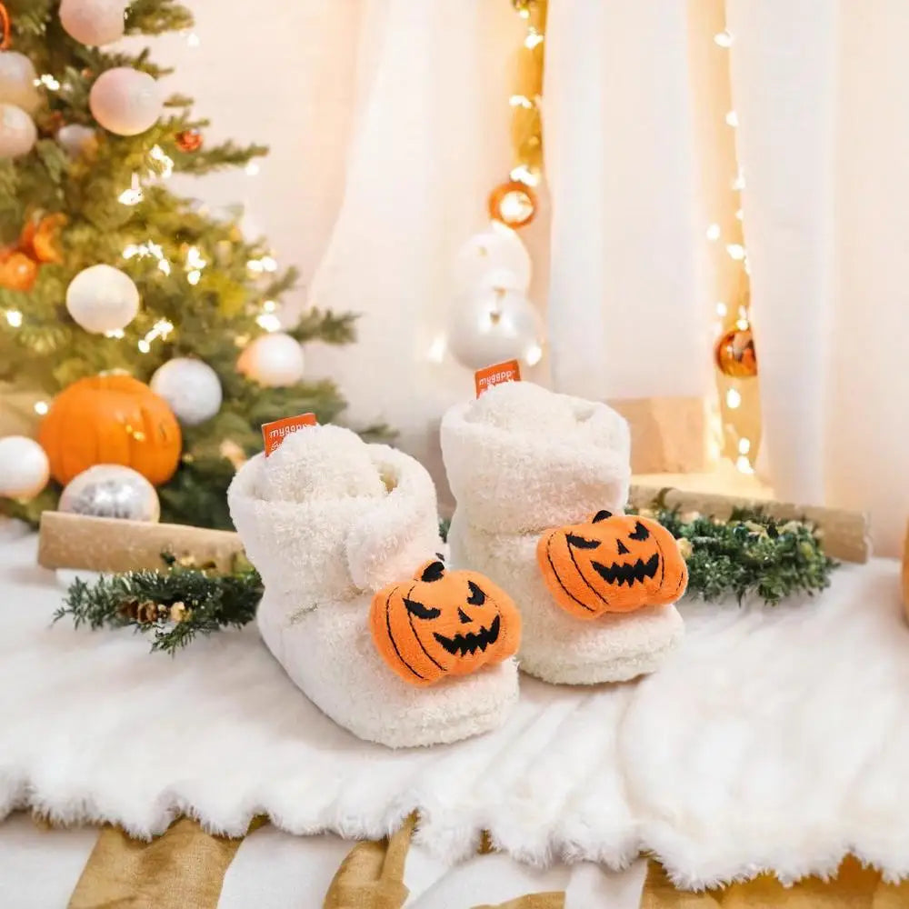 Halloween Pumpkin Baby Booties Stay On Slippers